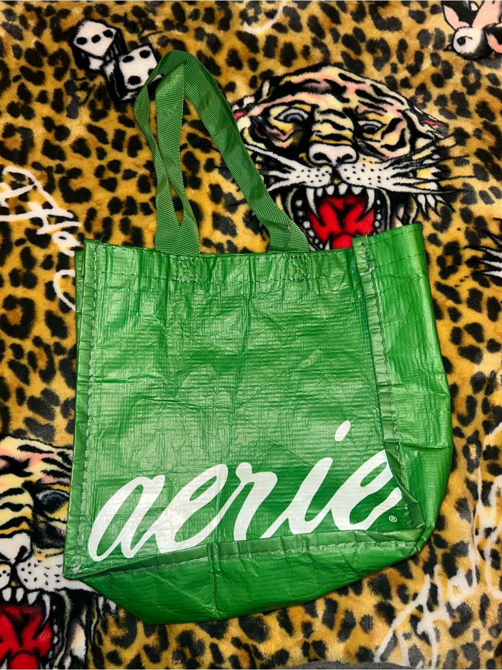 aerie Green Logo Tote Bag with White Script